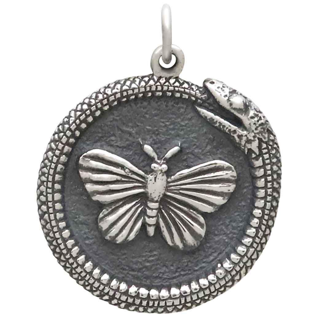 Sterling Silver Ouroboros Snake w Butterfly Pendant