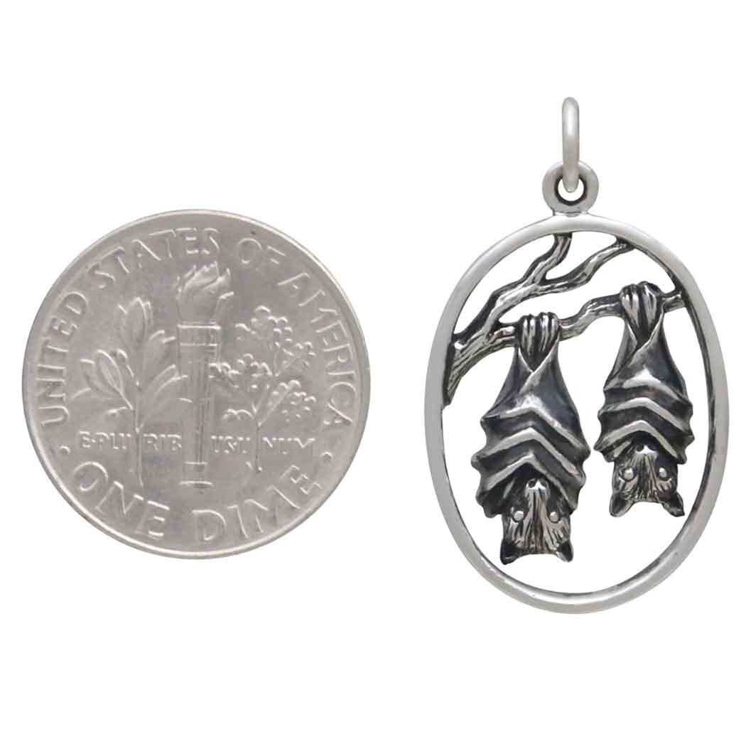 Sterling Silver Mom and Baby Bat Pendant 27x16mm
