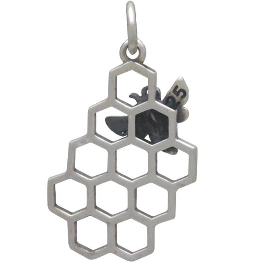 Sterling Silver Honey Bee Charm with Honeycomb 23x11mm