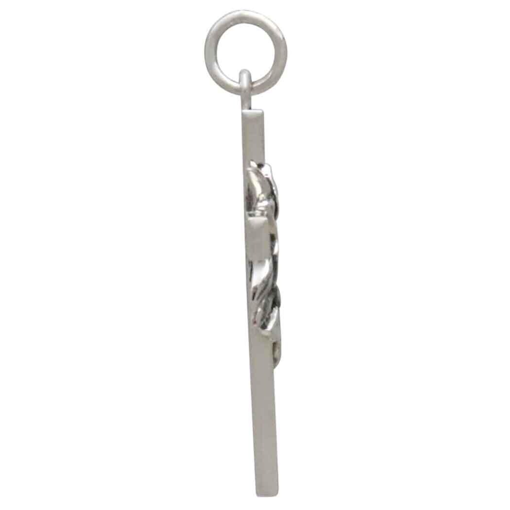 Sterling Silver Cross with Lily Flowers Charm 29x14mm
