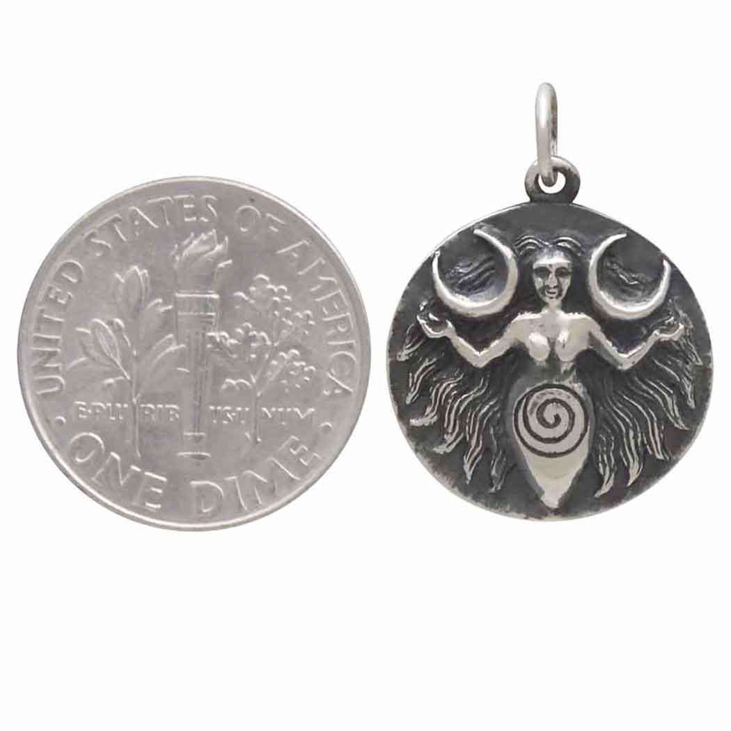 Sterling Silver Moon Goddess Coin Charm 22x17mm