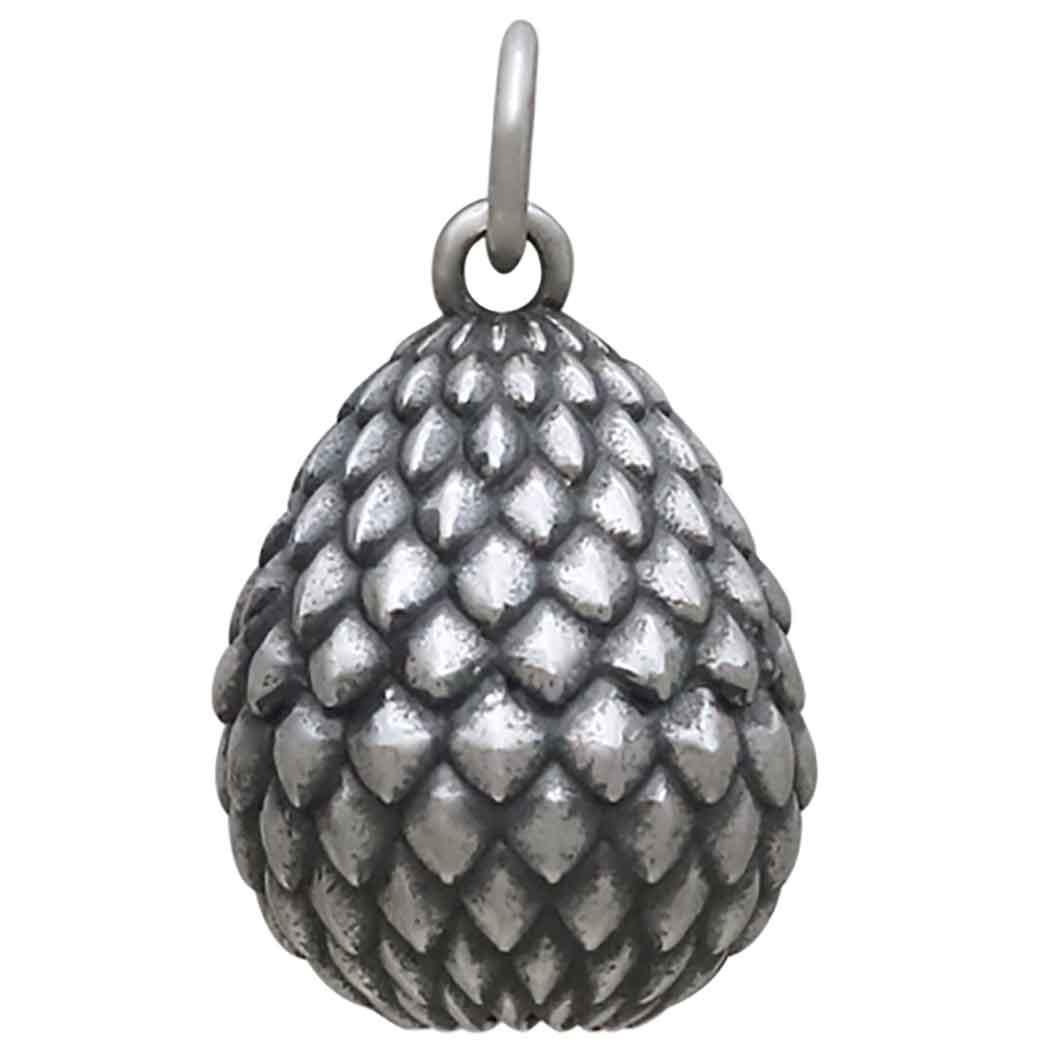 Sterling Silver 3D Scaled Dragon Egg Charm 20x12mm