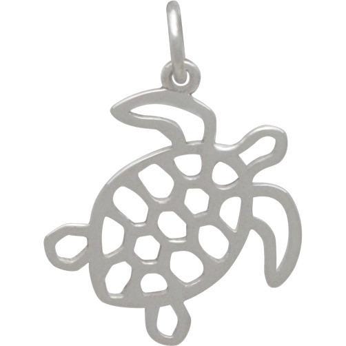 Sterling Silver Sea Turtle Charm - Openwork 22x16mm