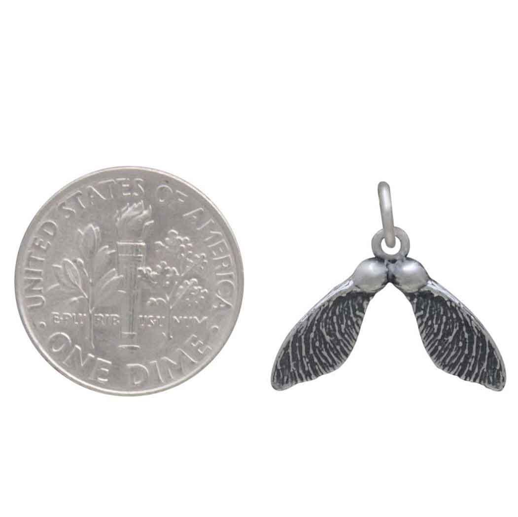 Sterling Silver Double Maple Seed Pod Charm 17x18mm