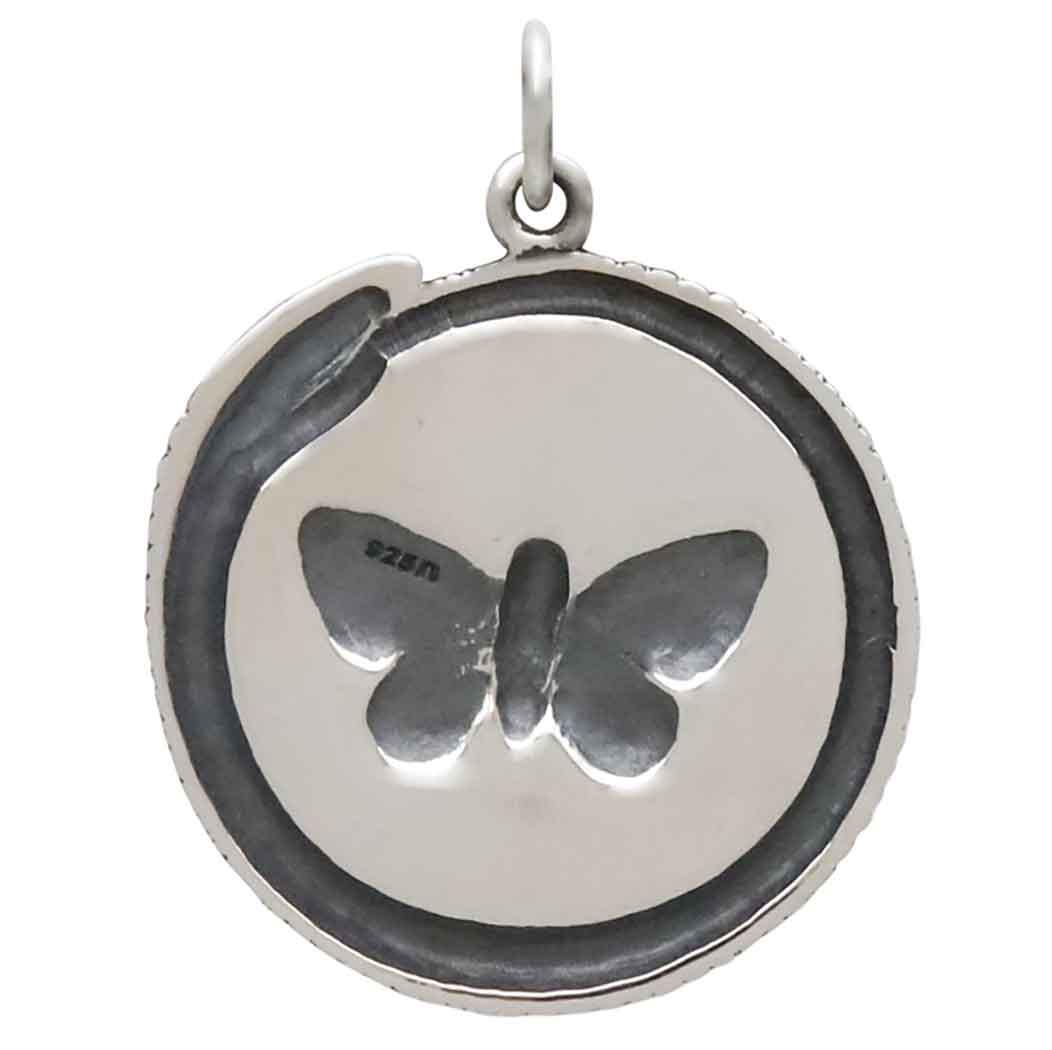 Sterling Silver Ouroboros Snake w Butterfly Pendant 27x21mm