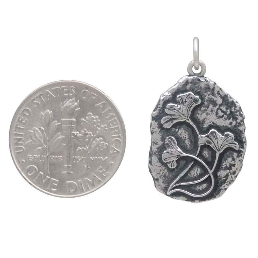 Sterling Silver Crinoid Fossil Pendant 26x15mm