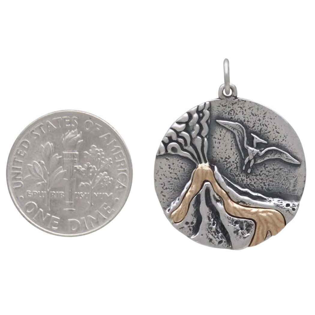 Sterling Silver Volcano Charm with Bronze Lava
