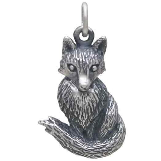 Sterling Silver Dimensional Sitting Fox Charm 23x12mm
