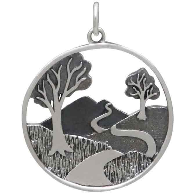 Sterling Silver Winding Path Pendant 28x22mm