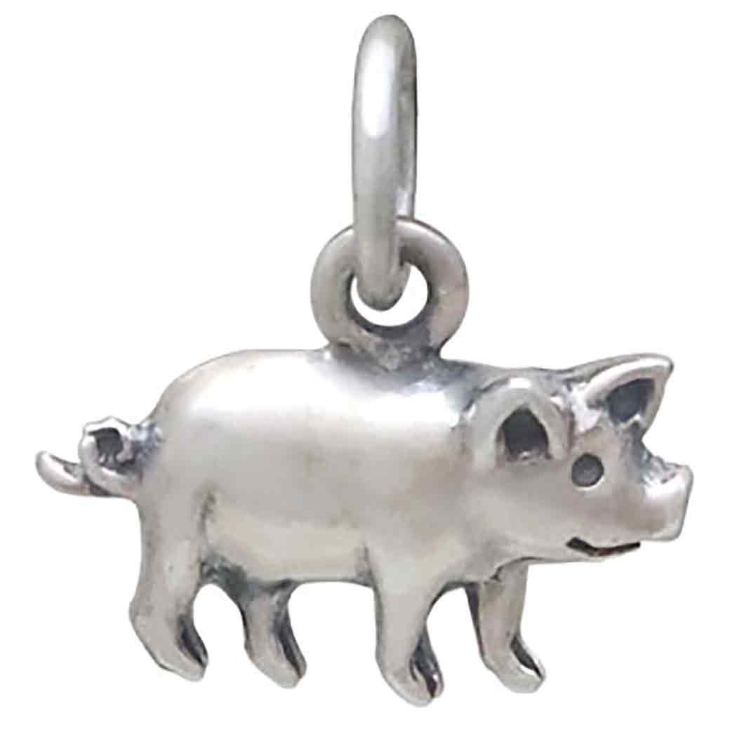 Sterling Silver Tiny Pig Charm 12x12mm