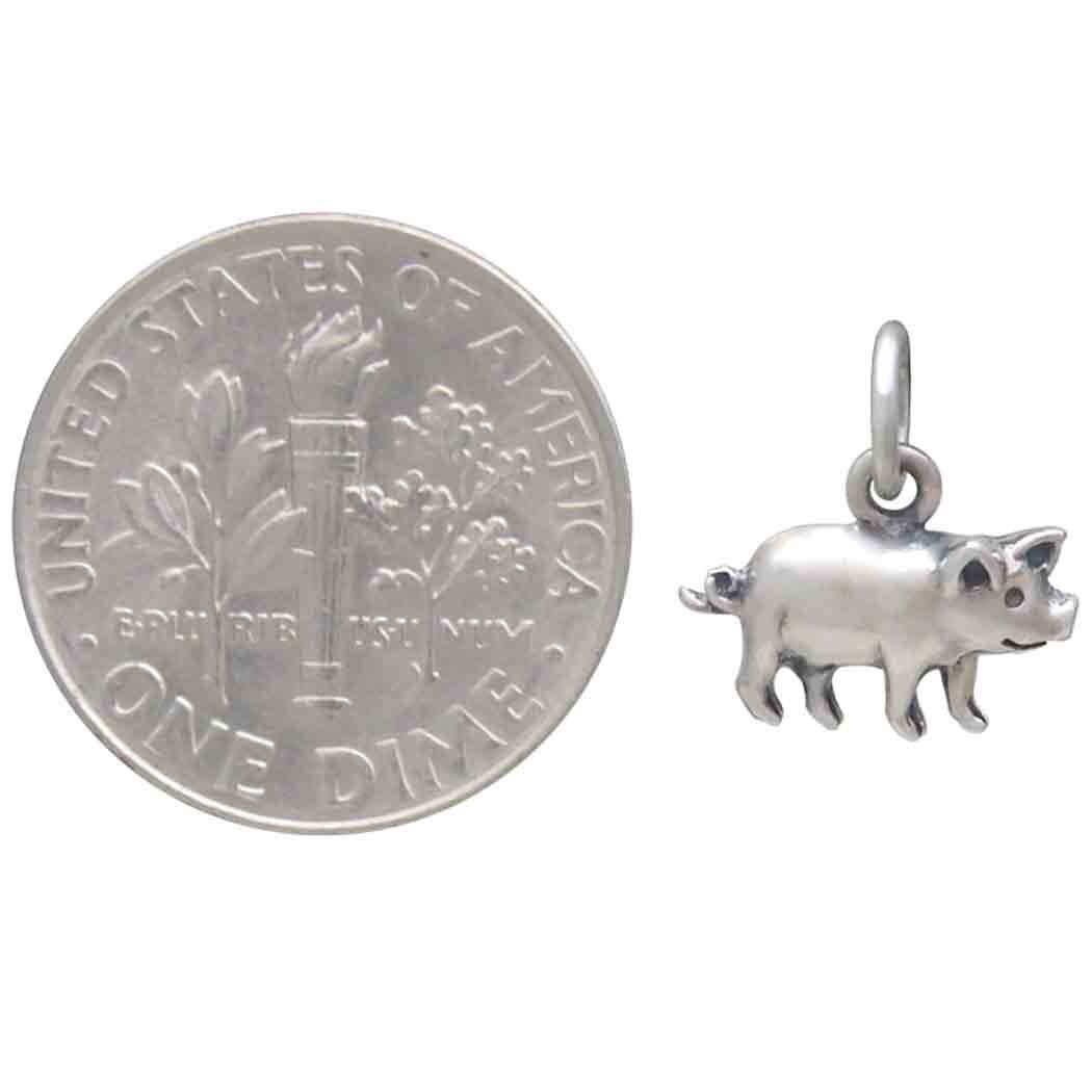 Sterling Silver Tiny Pig Charm 12x12mm