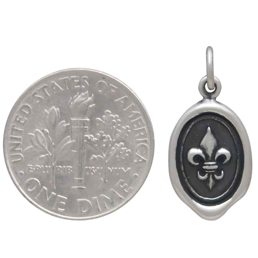 Sterling Silver Fleur de Lys Wax Seal Coin Charm 21x10mm