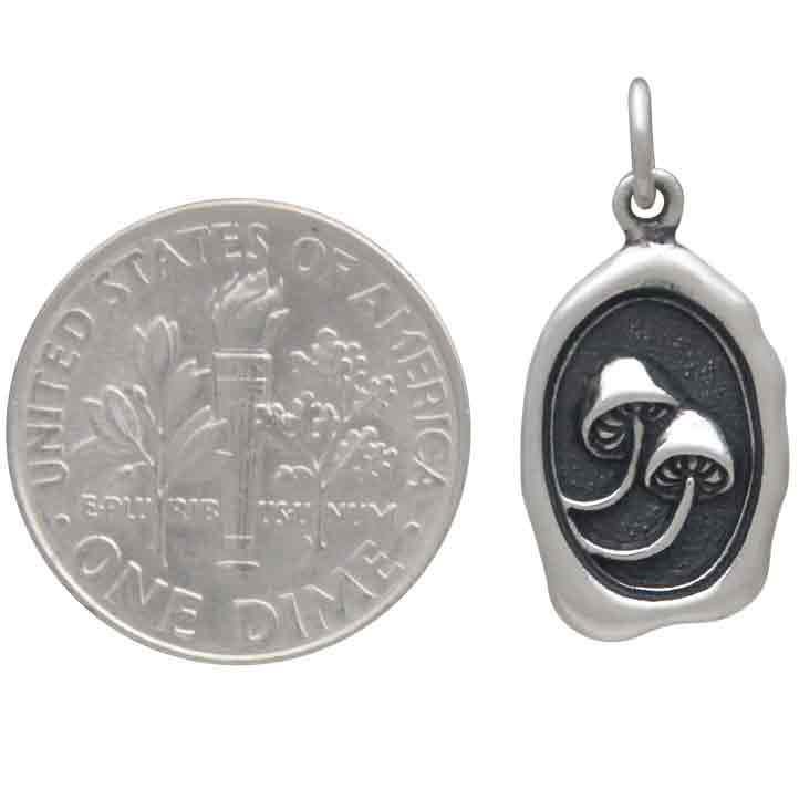 Sterling Silver Mushroom Wax Seal Charm 23x11mm