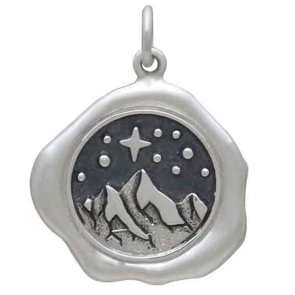 Sterling Silver Mountain Wax Seal Charm 23x19mm