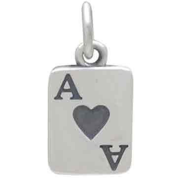Sterling Silver Ace of Hearts Playing Card Charm 16x8mm