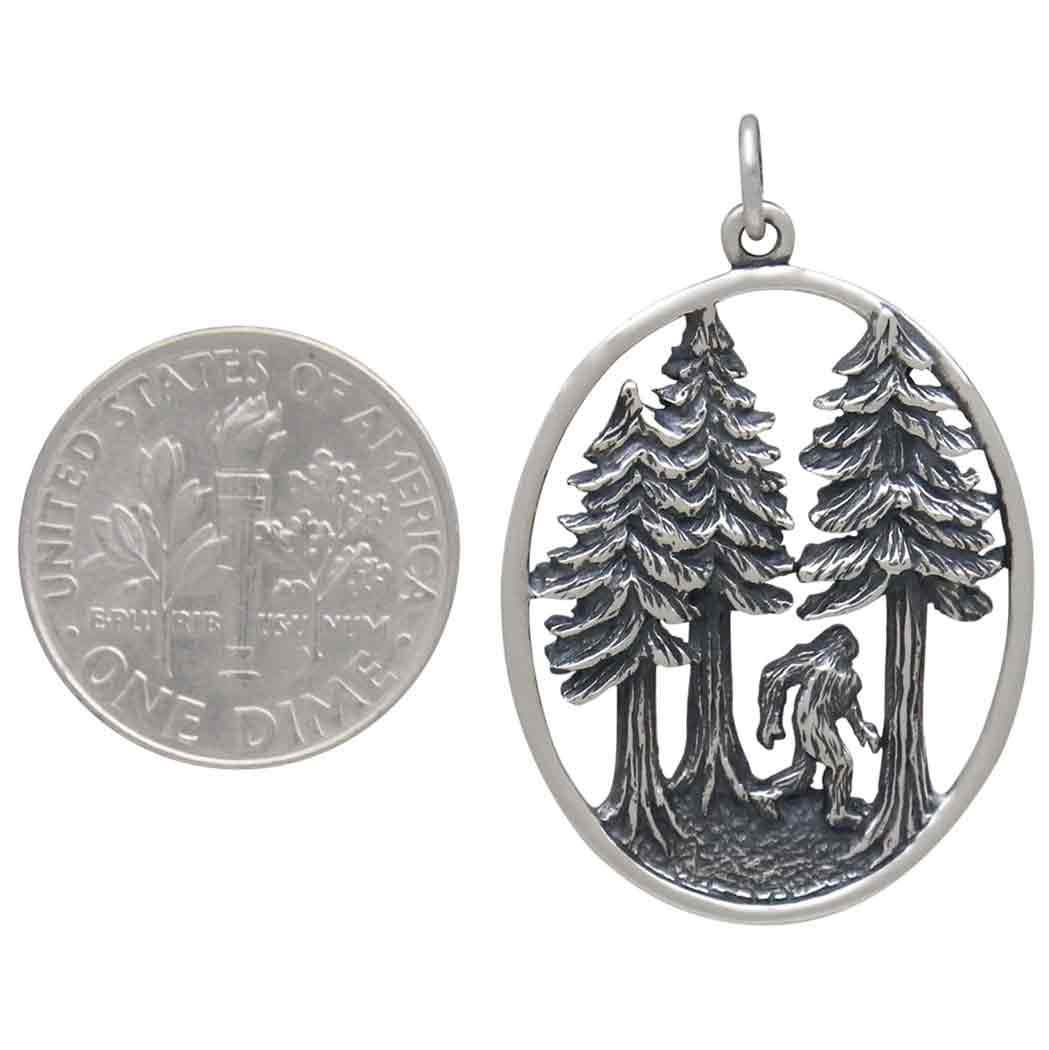 Sterling Silver Bigfoot in the Forest Pendant 33x22mm