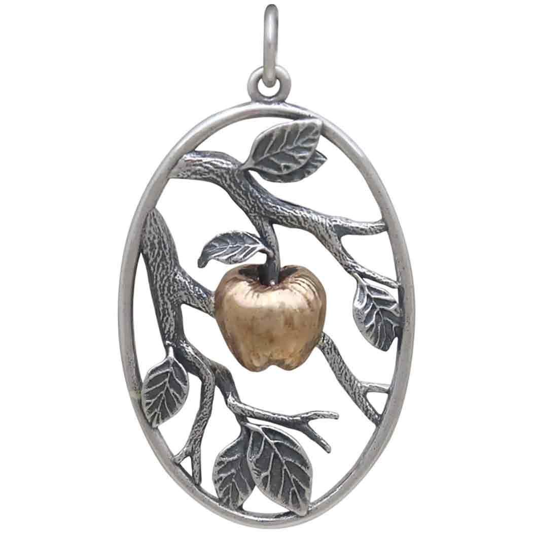 Sterling Silver Leaf Pendant with Bronze Apple 34x19mm