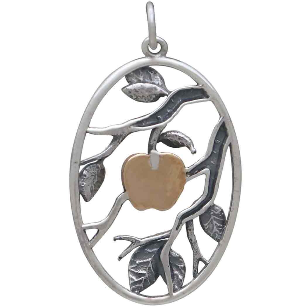 Sterling Silver Leaf Pendant with Bronze Apple 34x19mm