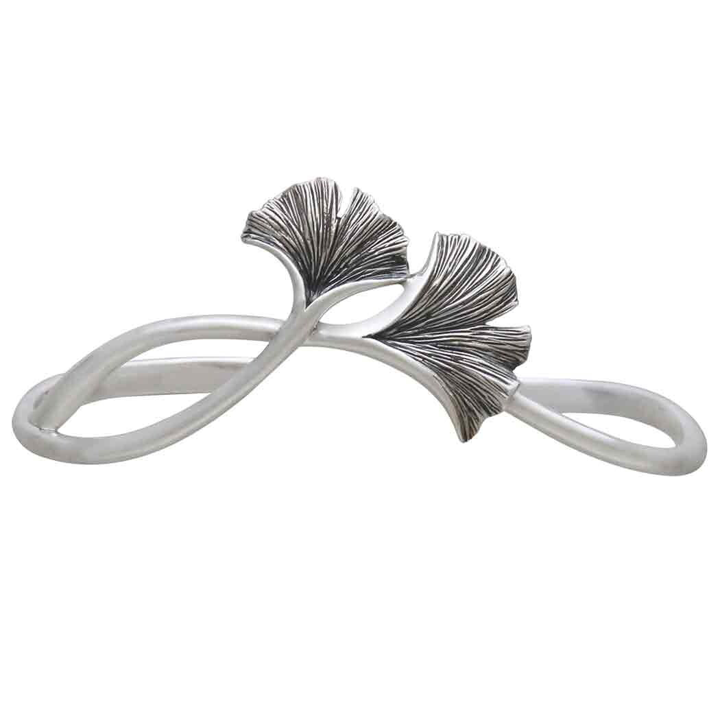 Sterling Silver Ginkgo Leaf Bracelet: Adjustable Open Cuff