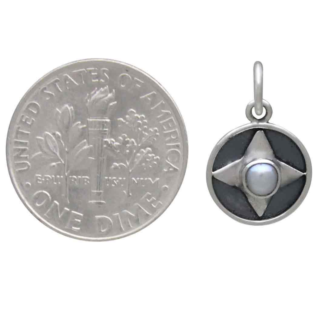 Sterling Silver Small North Star Charm with Pearl