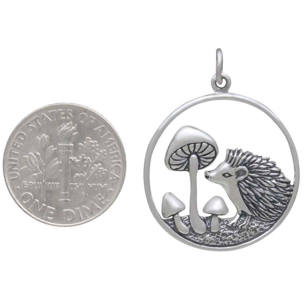 Sterling Silver Hedgehog and Mushroom Charm 29x23mm