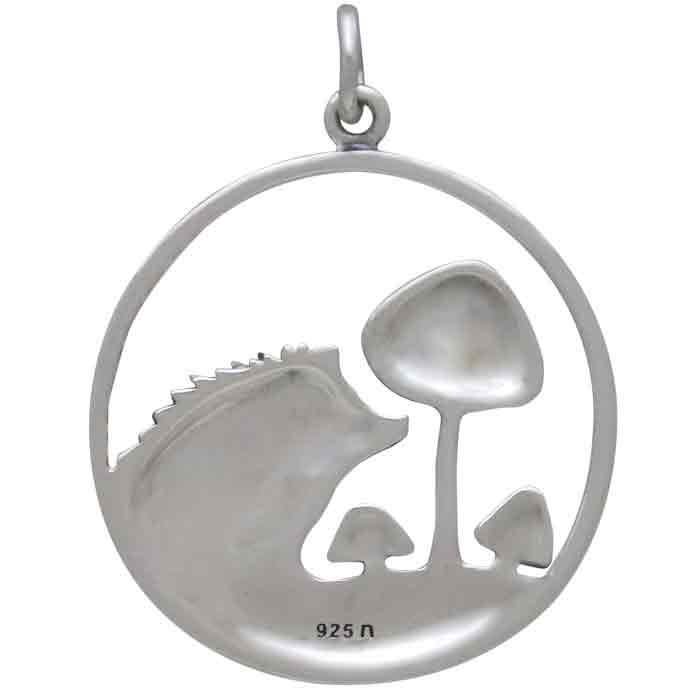 Sterling Silver Hedgehog and Mushroom Charm 29x23mm