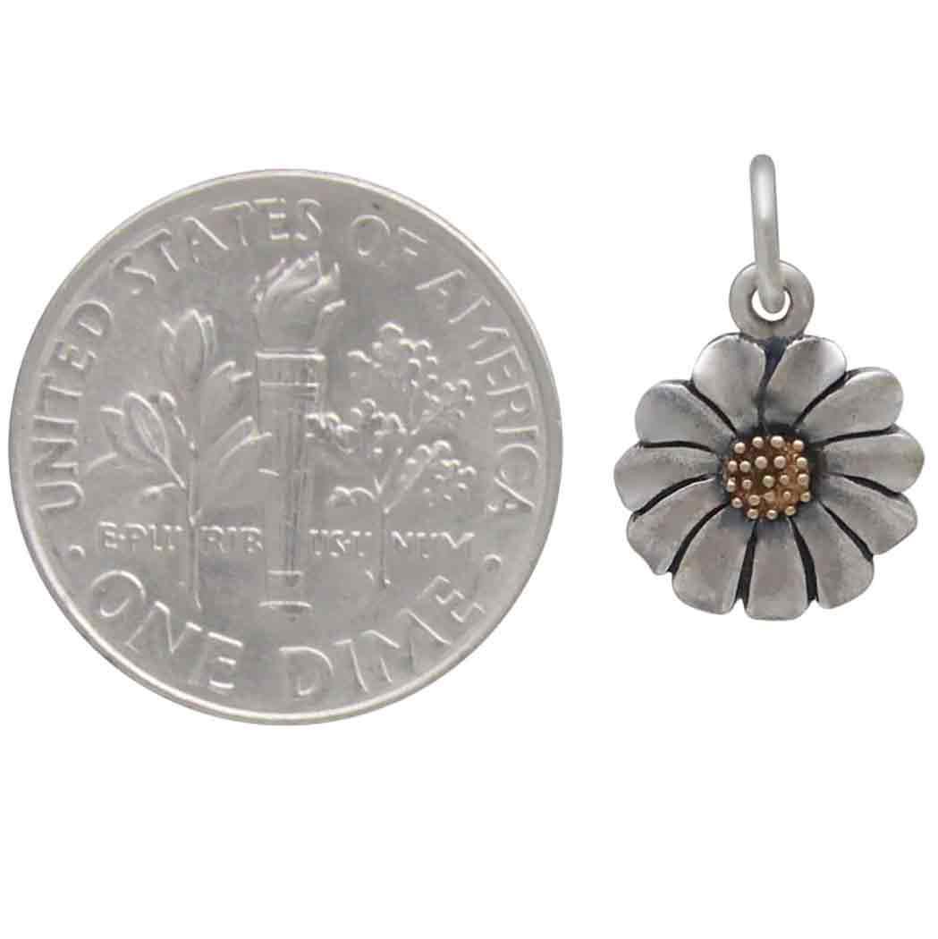 Tiny Mixed Metal Daisy Charm 16x10mm