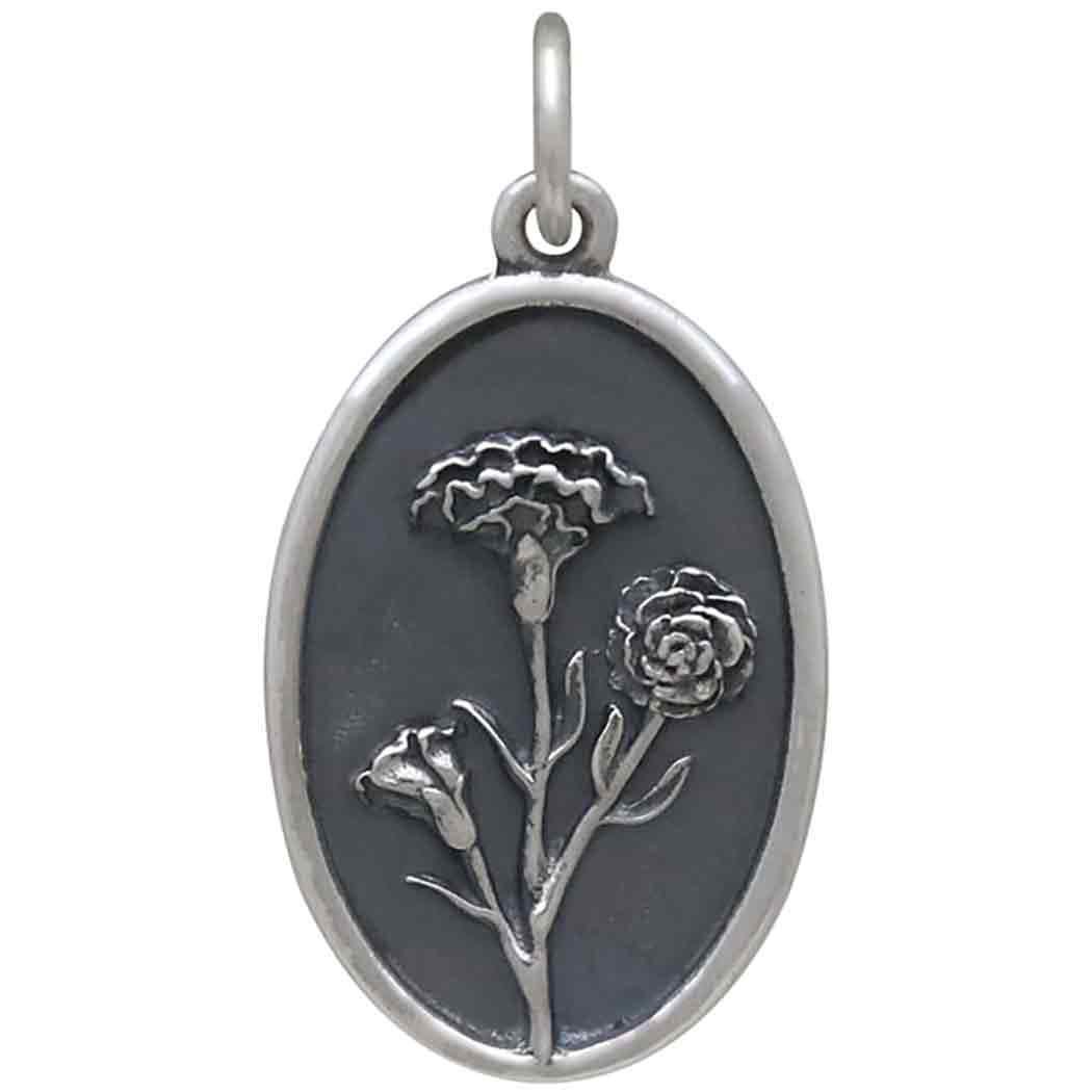 Silver Carnation Charm - January Birthflower 25x13mm