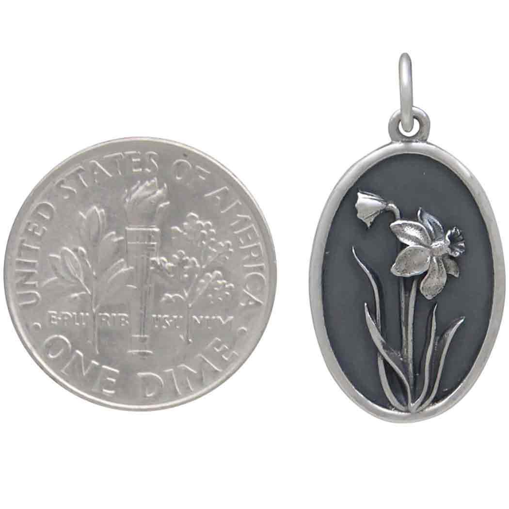 Silver Daffodil Charm - March Birthflower 25x13mm
