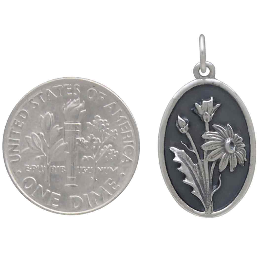 Silver Daisy Charm - April Birthflower 25x13mm