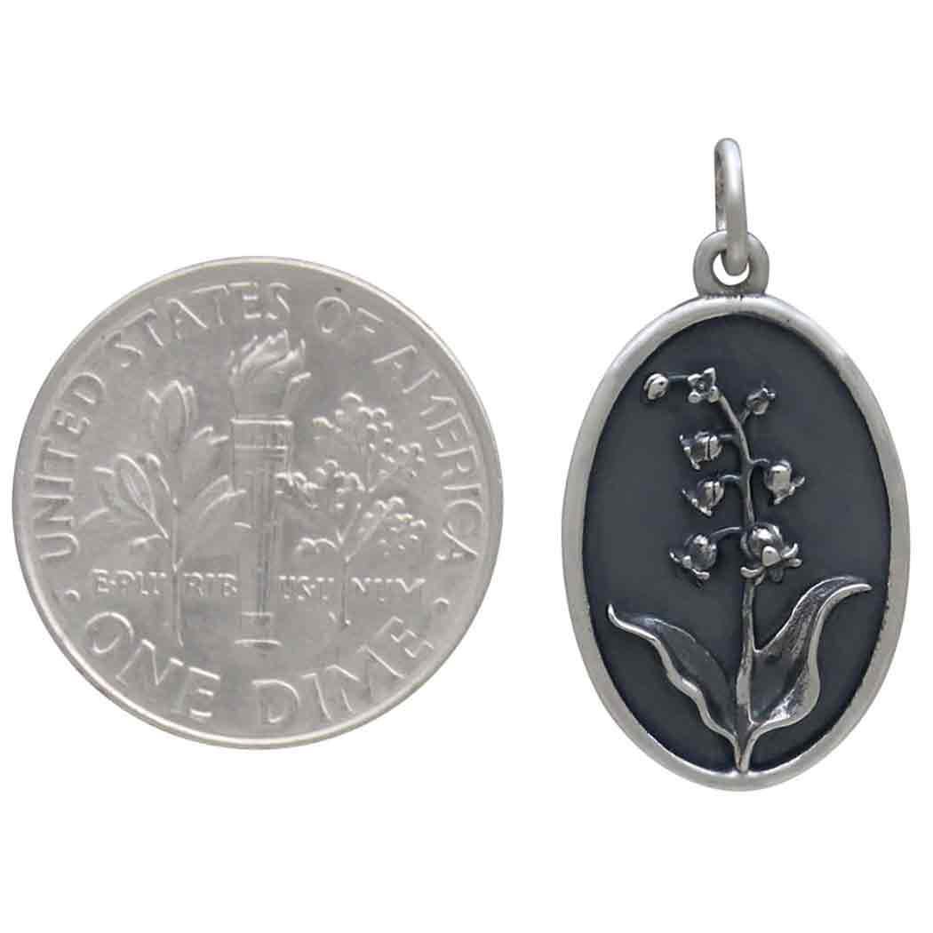 Silver Lily of the Valley Charm - May Birthflower 25x13mm