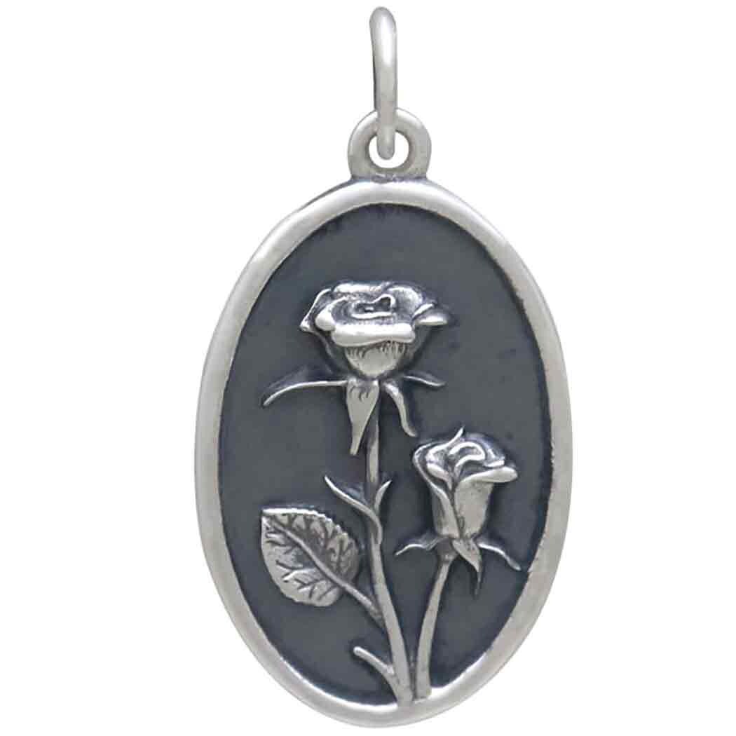 Silver Rose Charm - June Birthflower 25x13mm