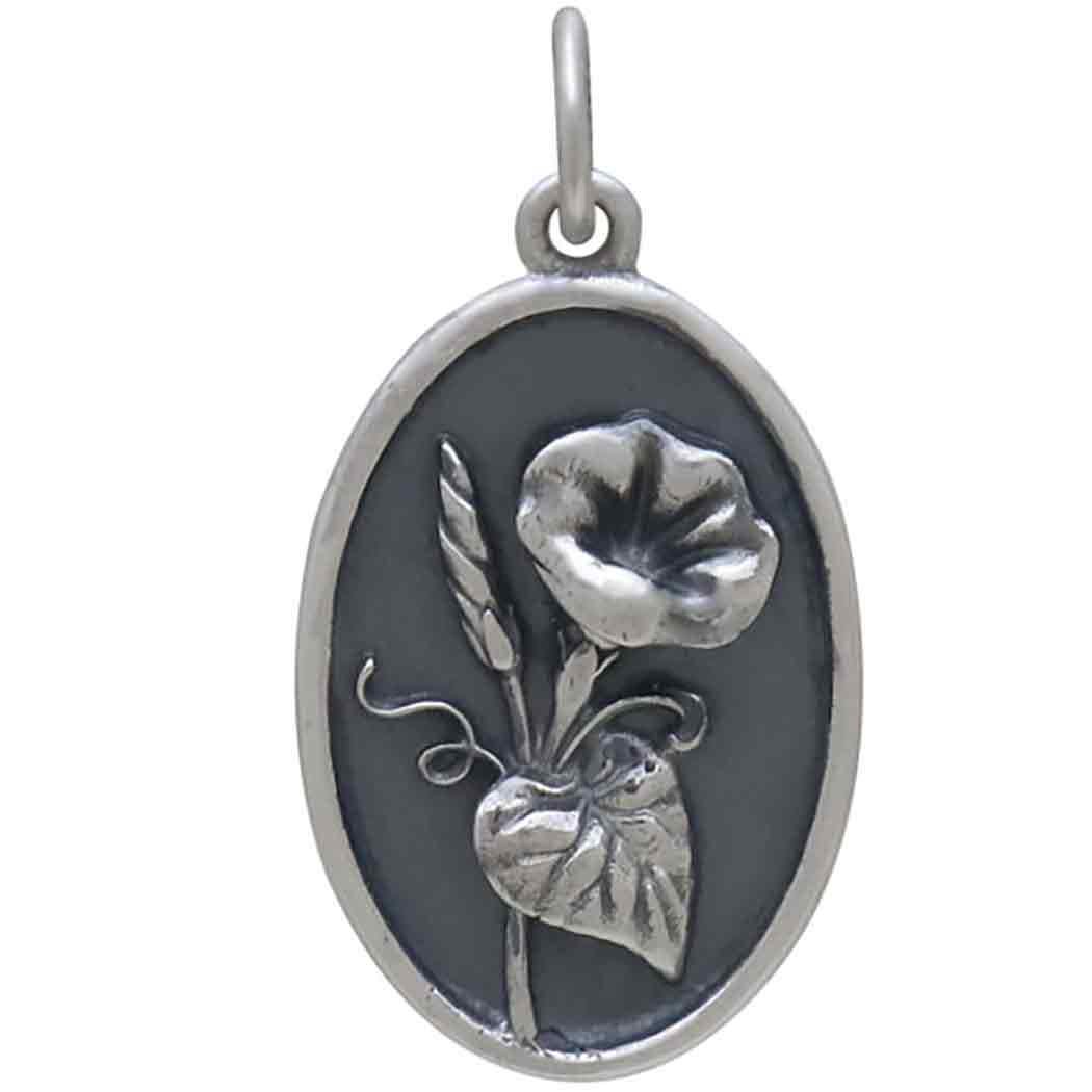 Silver Morning Glory Charm - September Birthflower 25x13mm