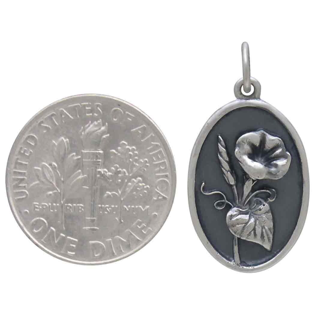 Silver Morning Glory Charm - September Birthflower 25x13mm