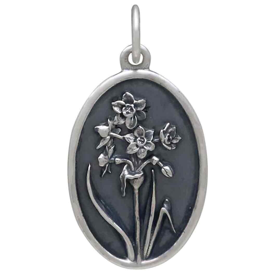 Silver Narcissus Charm - December Birthflower 25x13mm