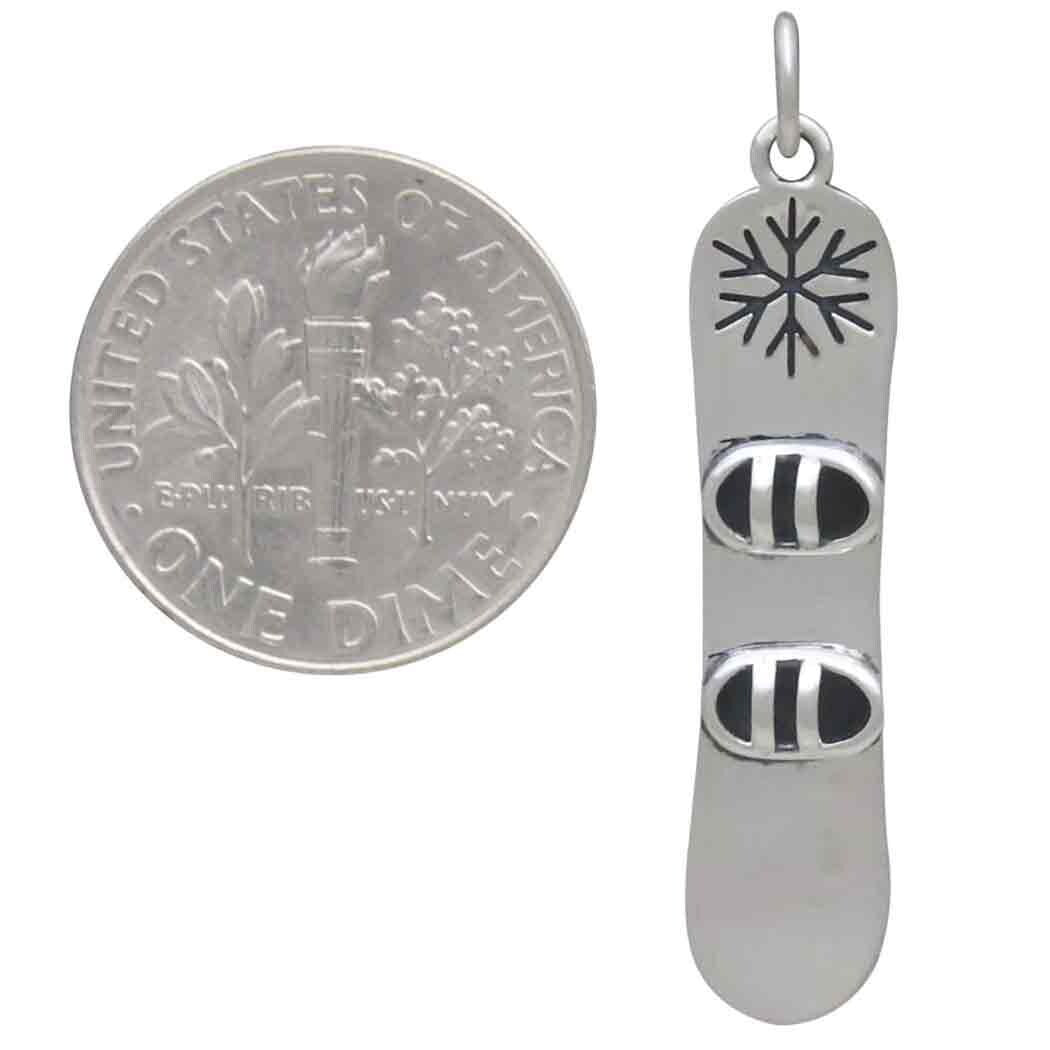 Sterling Silver Snowboard Pendant 34x7mm
