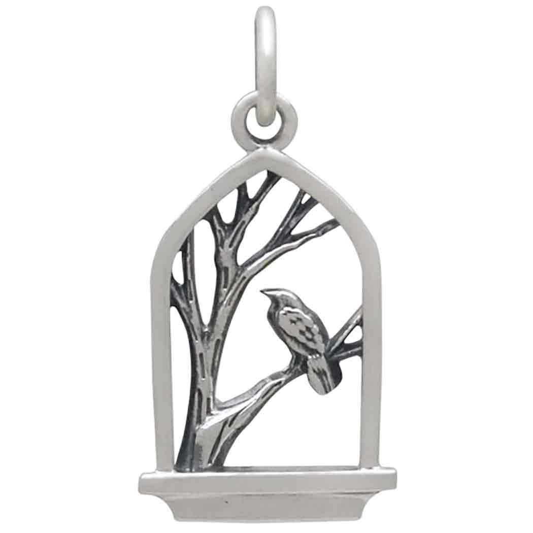 Sterling Silver Raven in Window Charm 22x11mm