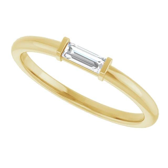 Straight Baguette Stackable Ring Mounting, 4x2mm Solitaire in Sterling Silver or 14k Gold