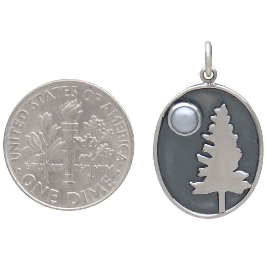 Sterling Silver Tree Pendant with Pearl Moon