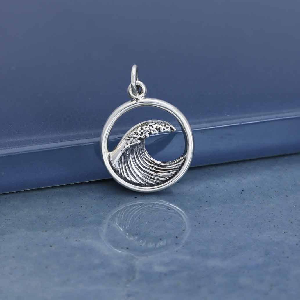 Sterling Silver Dimensional Ocean Wave Charm 21x15mm