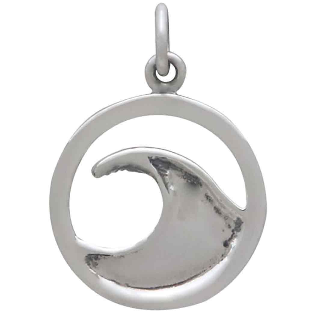 Sterling Silver Dimensional Ocean Wave Charm 21x15mm