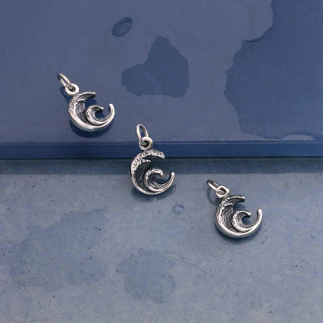 Sterling Silver Mini Dimensional Wave Charm 16x10mm