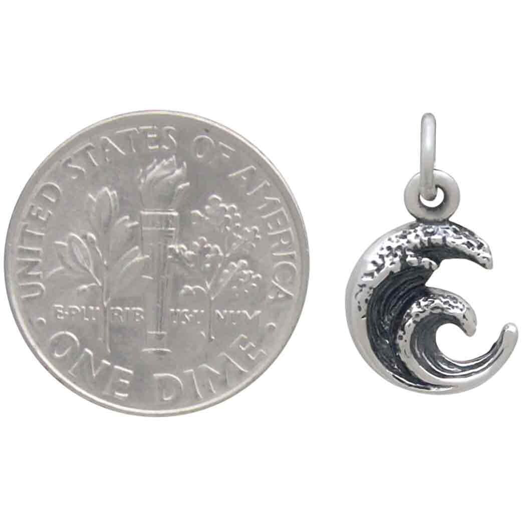 Sterling Silver Mini Dimensional Wave Charm 16x10mm