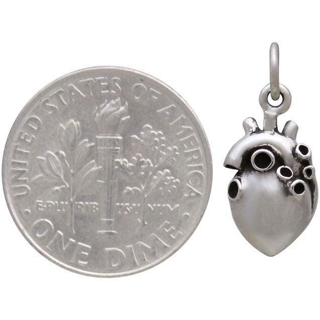Sterling Silver Small 3D Anatomical Heart Charm