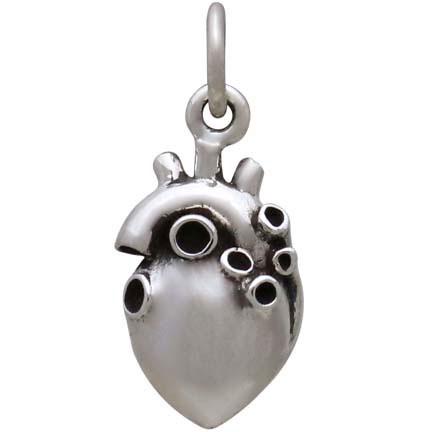 Sterling Silver Small 3D Anatomical Heart Charm