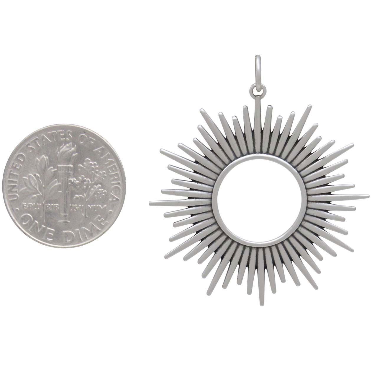 Sterling Silver Spikey Sun Pendant 37x32mm