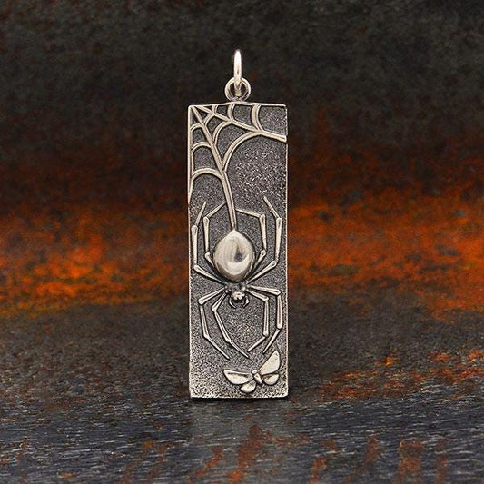 Sterling Silver Spider Pendant on Rectangle 37x10mm