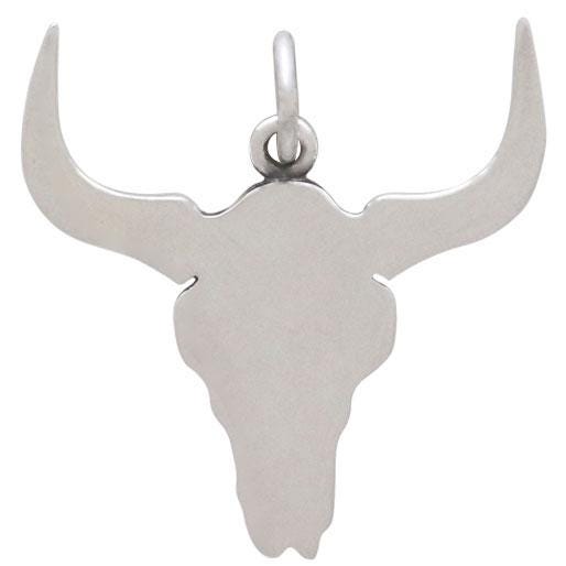 Sterling Silver Flat Cow Skull Pendant 21x20mm