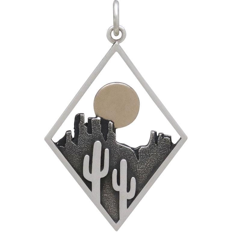 Sterling Silver Cactus Charm in Diamond Frame 33x20mm