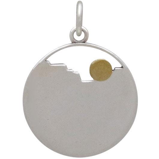 Sterling Silver Layered Canyon Charm with Bronze Sun 22x16mm